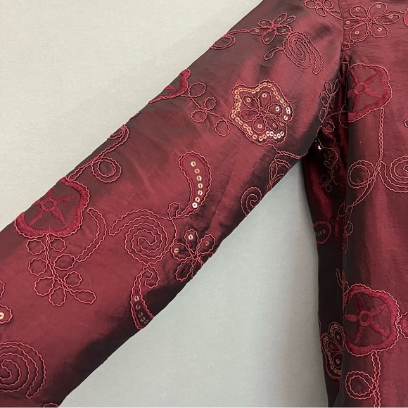Susan Graver Style Burgundy Sequin Embroidered Jacket - Picture 4 of 14